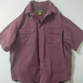 Cabela’s 半袖シャツ 胸ポケット付 XL 臙脂色 赤系(シャツ)