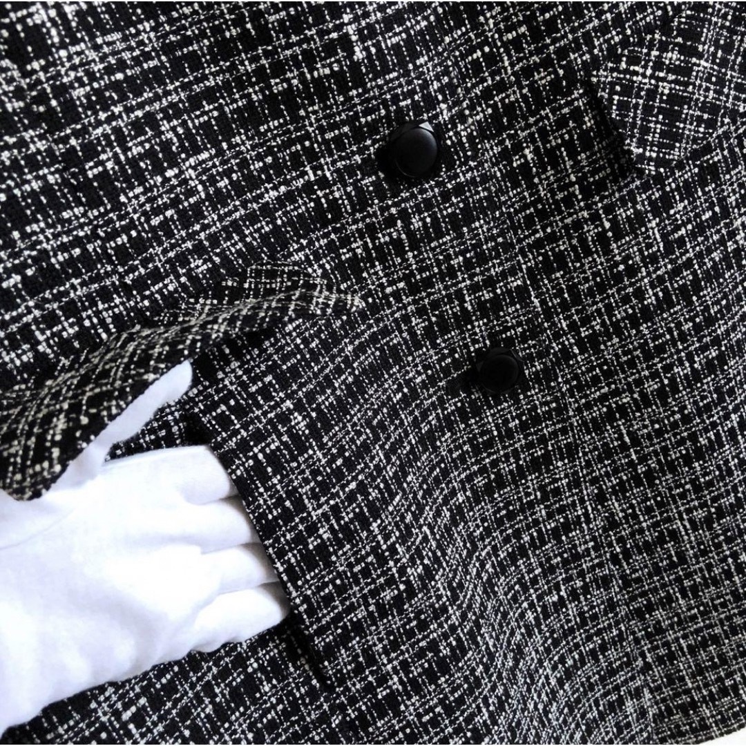TOKYO SOIR(トウキョウソワール)の【美品】東京ソワール　ツイード ノーカラー　ロングコート M レディースのジャケット/アウター(ロングコート)の商品写真
