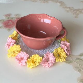 ハンドメイド コースター 花 バスケット(インテリア雑貨)