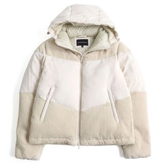 エンポリオアルマーニ(Emporio Armani)の美品 Emporio Armani エンポリオ・アルマーニ 2022年製 6L1B8U 1NV0Z 黒タグ ロゴジップ付き コーデュロイ切替 フーデッド ダウンジャケット アイボリー 44 正規品 メンズ(ダウンジャケット)