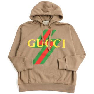 グッチ(Gucci)の極美品 GUCCI グッチ 2023年製 717427 コットン100% フロントロゴ入り プルオーバー オーバーサイズ パーカー ブラウン XS イタリア製 正規品 メンズ(パーカー)