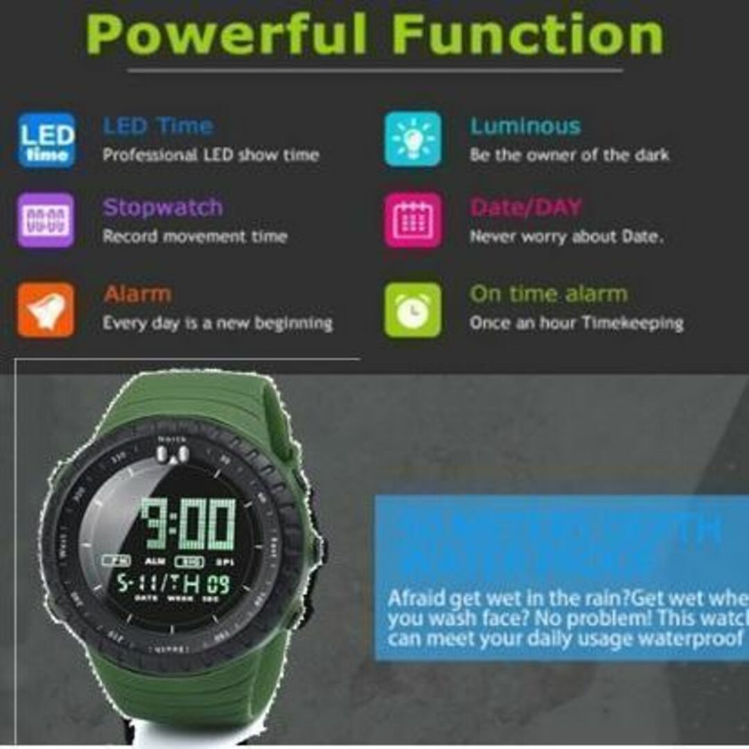 ■2022新入荷！■ダイバーズウォッチ黒フェイスカーキバンド　５０Ｍ防水 メンズの時計(腕時計(デジタル))の商品写真