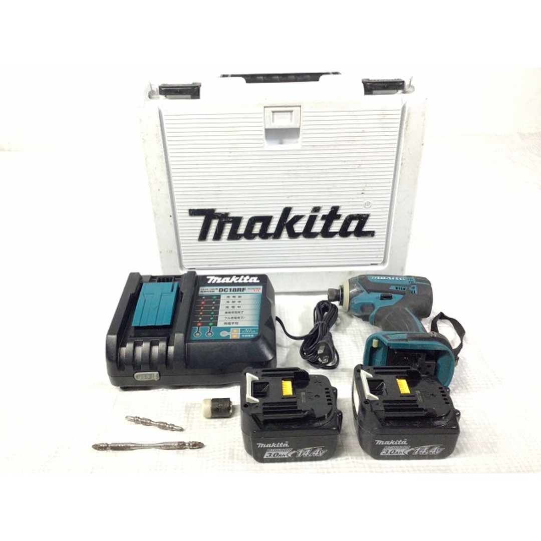 Makita(マキタ)の☆中古品☆ makita マキタ 14.4V 充電式インパクトドライバ TD138DRFX 青/ブルー バッテリー2個(14.4V 3.0Ah) 充電器+ケース 87048 自動車/バイクのバイク(工具)の商品写真