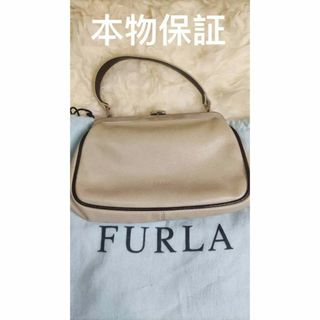 フルラ(Furla)の超美品　フルラ　レザー　ベージュ系　ダークブラウン　がま口　ハンドバッグ(ハンドバッグ)