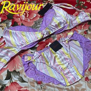 Ravijour★カラフルストライプサテンブラショーツ★リボンパンツ★レース下着