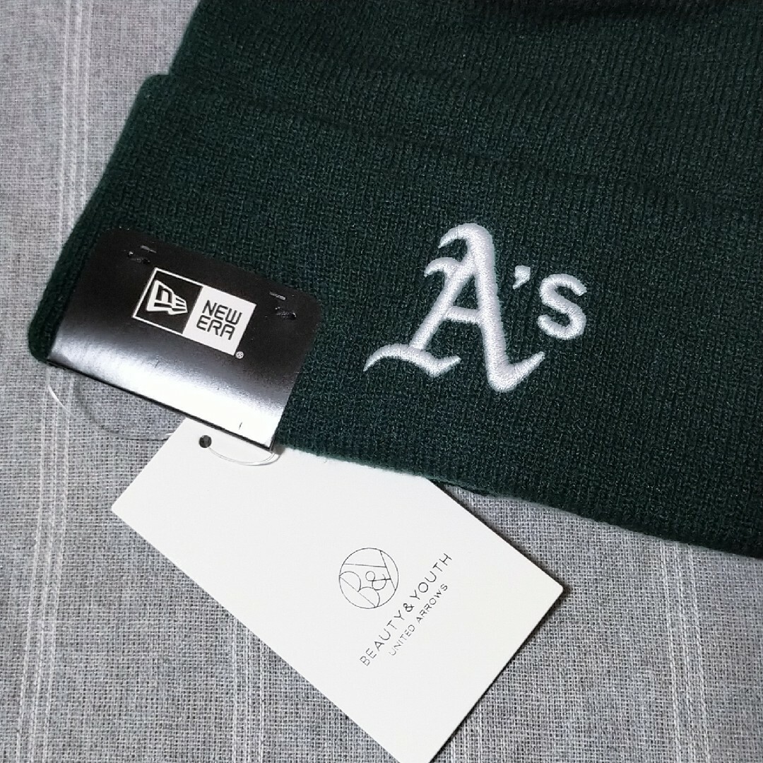 NEW ERA(ニューエラー)のアスレチックス　ニューエラ　ニット帽　ビーニー　グリーン緑色　MLBキャップ野球 メンズの帽子(ニット帽/ビーニー)の商品写真