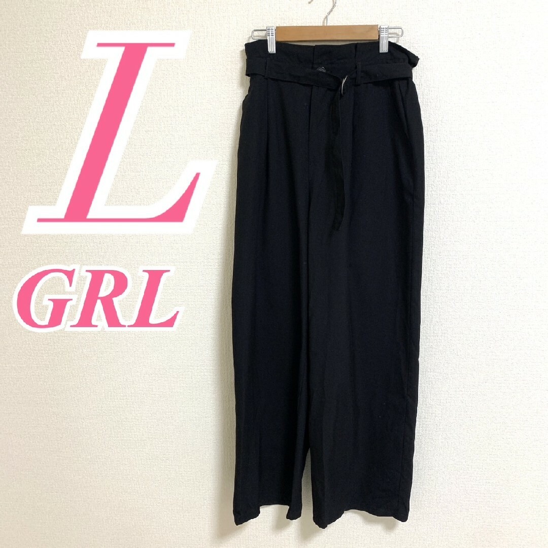 GRL(グレイル)のグレイル　ストレートパンツ　L　ブラック　きれいめ　ベルト　ポリ　レーヨン レディースのパンツ(カジュアルパンツ)の商品写真