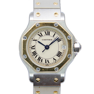 カルティエ(Cartier)のCARTIER 腕時計 サントスオクタゴンSM コンビ ヴィンテージ デイト クオーツ アイボリー文字盤 W2001683 YG×SS(腕時計)