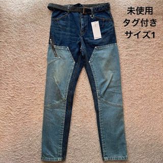 サカイ(sacai)の【未使用】sacai  ベルテッド ダブルニー デニムパンツ ブルー サイズ1(デニム/ジーンズ)