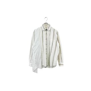 remake docking asymmetry shirt ドッキング アシンメトリー シャツ ストライプ ボタンダウン グリーン系 ホワイト ヴィンテージ 6(シャツ)