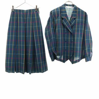 バーバリー(BURBERRY)のバーバリーズ 90s オールド チェック柄 スカートスーツ 上下 セットアップ 7R グリーン系 Burberrys レディース 古着 【240306】(テーラードジャケット)