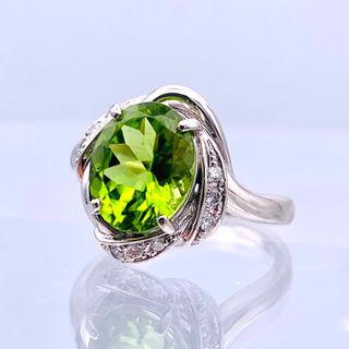 ✴︎極美品　PT900 3.98ct ペリドット 0.11ct ダイヤ リング(リング(指輪))