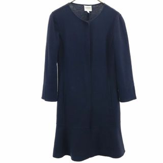 ARMANI COLLEZIONI - アルマーニコレッツォーニ 長袖 ウール ノーカラーコート 38 ネイビー ARMANI COLLEZIONI レディース 古着 【240306】