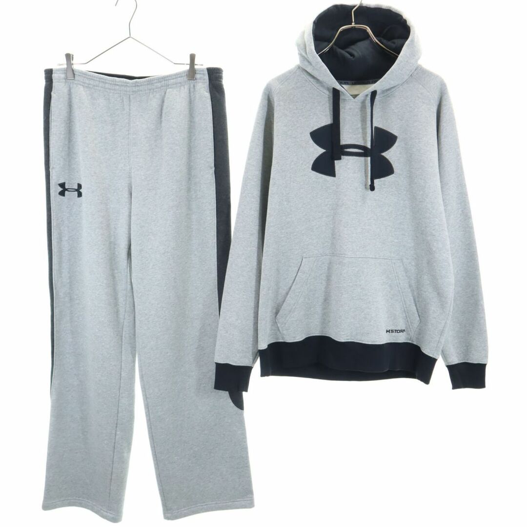 UNDER ARMOUR(アンダーアーマー)のアンダーアーマー 長袖 スウェットパーカー 上下 セットアップ L/XL グレー系 UNDER ARMOUR 裏起毛 メンズ 古着 【240306】 メンズのトップス(パーカー)の商品写真