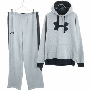 アンダーアーマー(UNDER ARMOUR)のアンダーアーマー 長袖 スウェットパーカー 上下 セットアップ L/XL グレー系 UNDER ARMOUR 裏起毛 メンズ 古着 【240306】(パーカー)