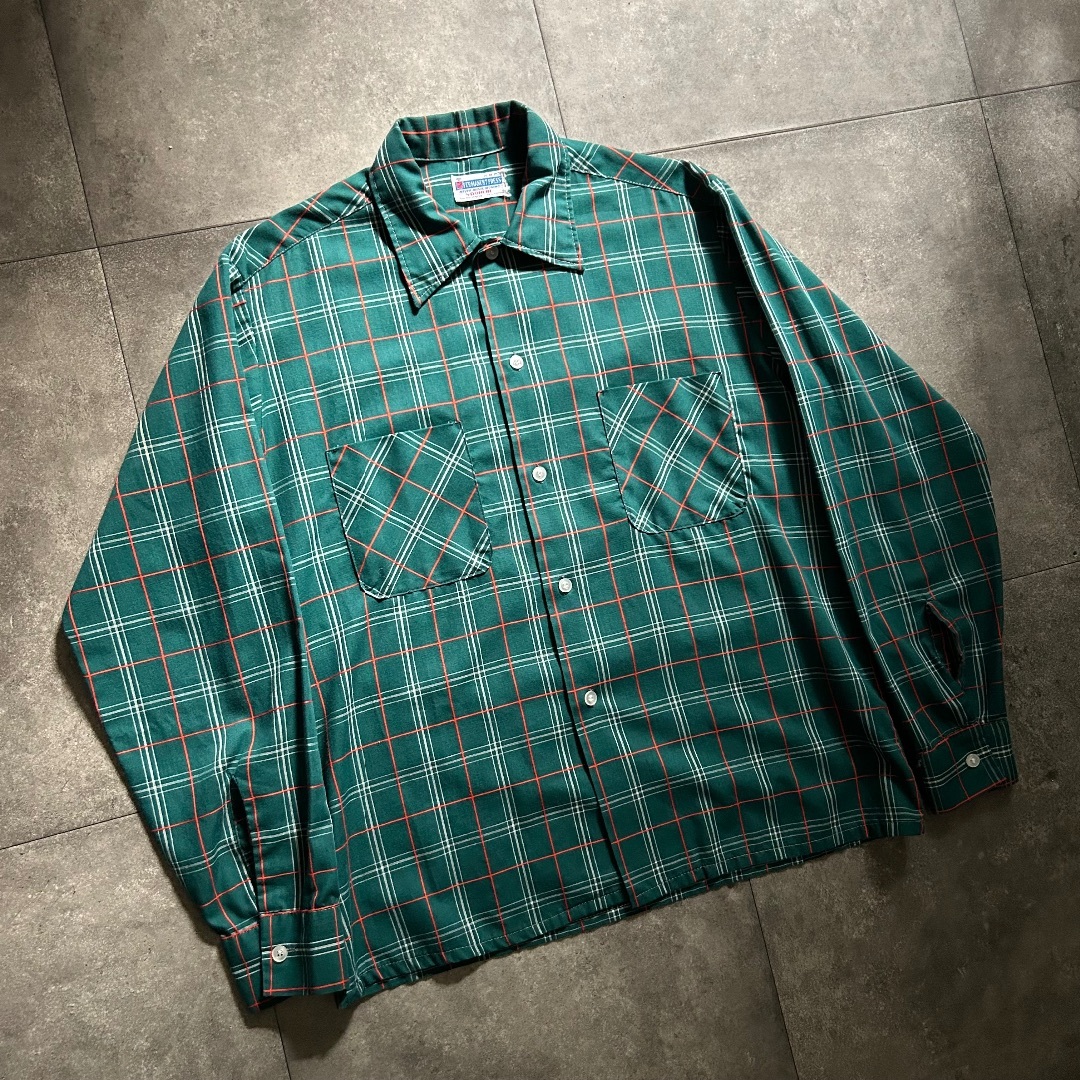 50's unknown ボックス グリーンチェック シャツ vintage 60s DONLIN ボックスシャツ M グリーン×オレンジの通販 by