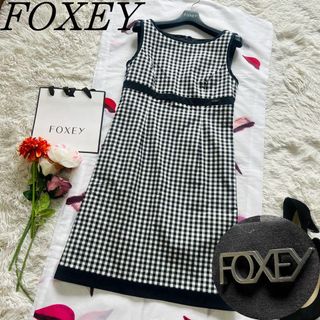 フォクシーニューヨーク(FOXEY NEW YORK)の【美品】FOXEY NEW YORK 膝丈ワンピース ギンガムチェック 38(ひざ丈ワンピース)