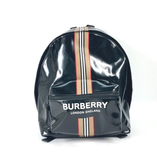 バーバリー(BURBERRY)のバーバリー BURBERRY ロゴ ストライプ チェック 8030015 バックパック リュックサック コーティングキャンバス ブラック(バッグパック/リュック)