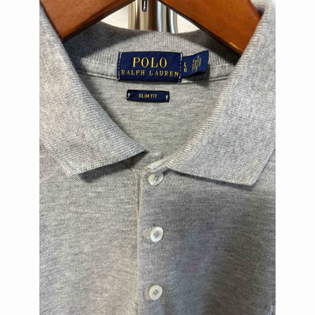 Ralph Lauren(ラルフローレン)のラルフローレン　ニット長袖ポロシャツ　グレー レディースのトップス(ポロシャツ)の商品写真