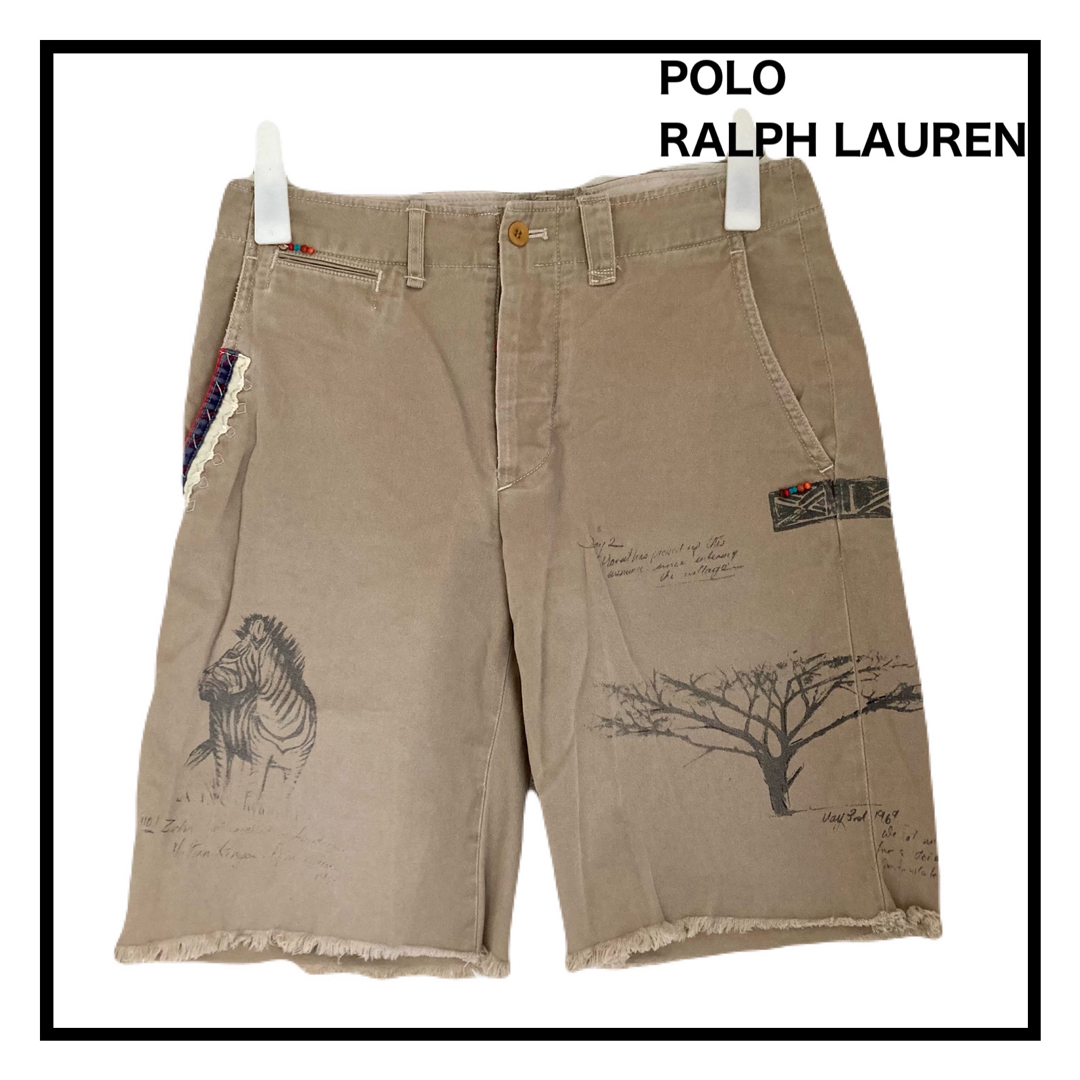 POLO RALPH LAUREN(ポロラルフローレン)のポロラルフローレン　ハーフパンツ　チノパン　ベージュ　ペイント加工　メンズ　28 メンズのパンツ(ショートパンツ)の商品写真