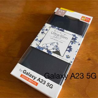 Galaxy A23 5G ソフトレザーケース 薄型 磁石　フラワーズ　ネイビー