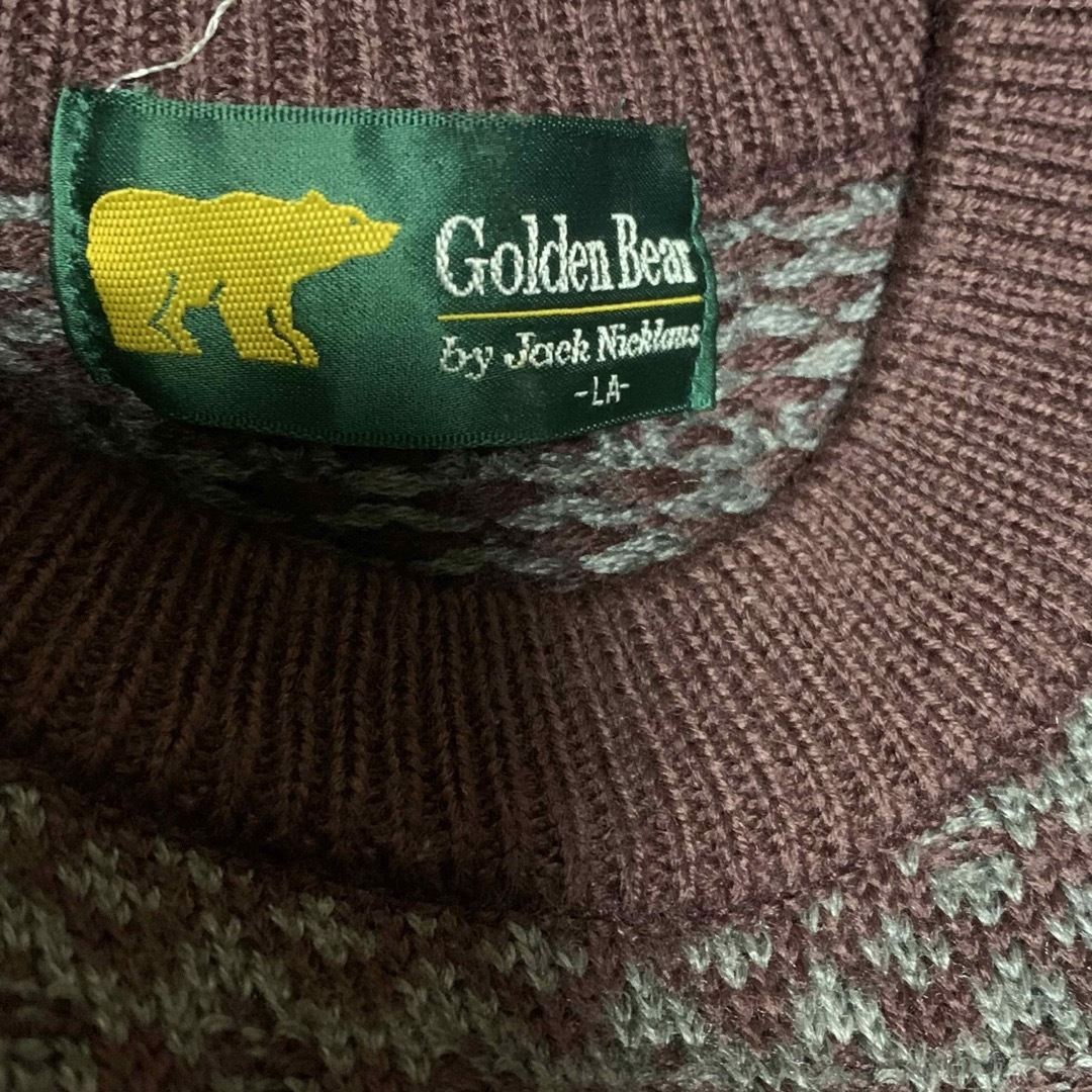 Golden Bear(ゴールデンベア)のGolden Bearブランド ロゴ付きブラウン総柄ニット フリーサイズ メンズのトップス(ニット/セーター)の商品写真