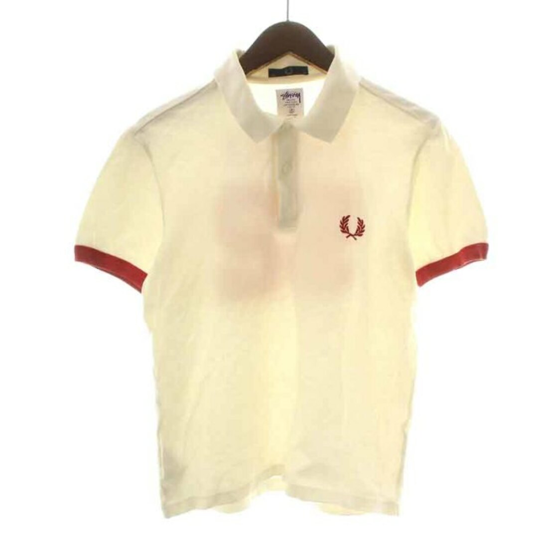 FRED PERRY(フレッドペリー)のFRED PERRY STUSSY ポロシャツ 半袖 鹿の子 36 S 白 赤 メンズのトップス(ポロシャツ)の商品写真