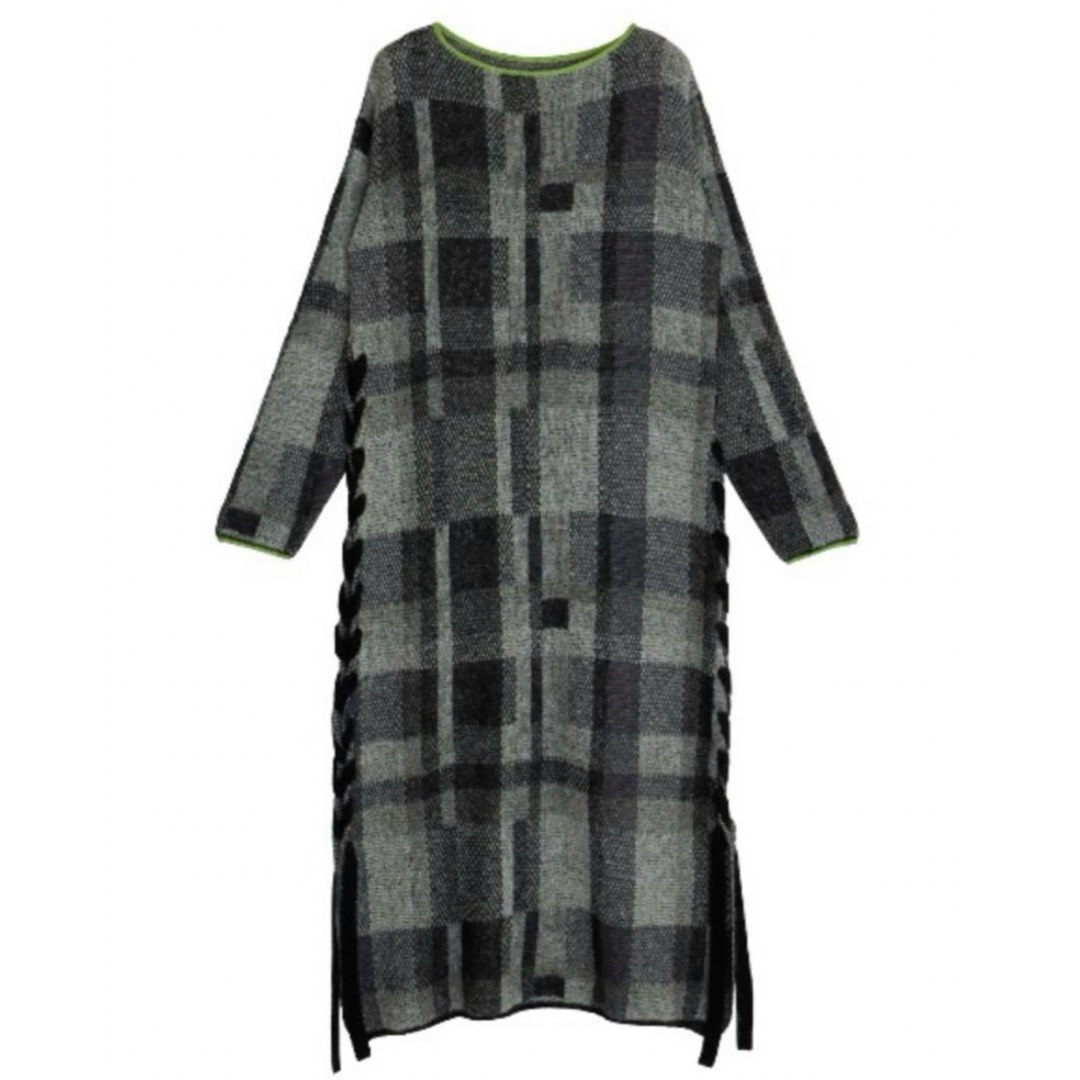 Ameri VINTAGE(アメリヴィンテージ)のAmeri◆BIG CHECK LACE UP KNIT DRESS ブラックM レディースのワンピース(ロングワンピース/マキシワンピース)の商品写真