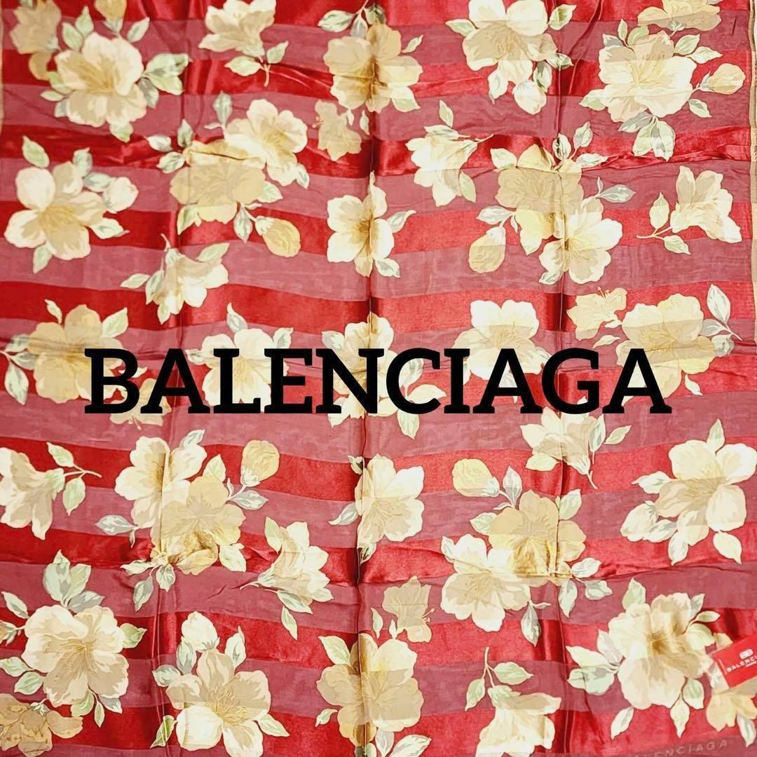 Balenciaga(バレンシアガ)の新品同様 ★BALENCIAGA★ スカーフ 大判 花柄 シルク レッド タグ付 レディースのファッション小物(バンダナ/スカーフ)の商品写真