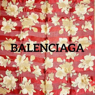 バレンシアガ(Balenciaga)の新品同様 ★BALENCIAGA★ スカーフ 大判 花柄 シルク レッド タグ付(バンダナ/スカーフ)