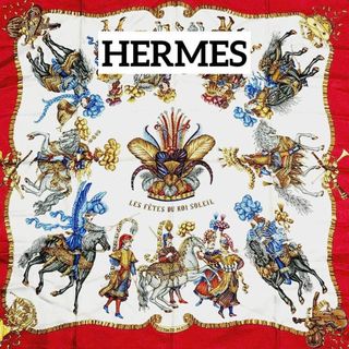 エルメス(Hermes)の★HERMES★ スカーフ カレ90 太陽王の祝典 シルク レッド ケース付(バンダナ/スカーフ)