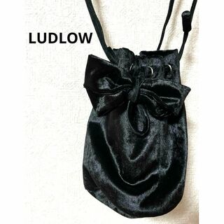 ラドロー(LUDLOW)の美品LUDLOW ラドロー　ベルベット  リボン  バッグ巾着　ベロア　黒(ショルダーバッグ)