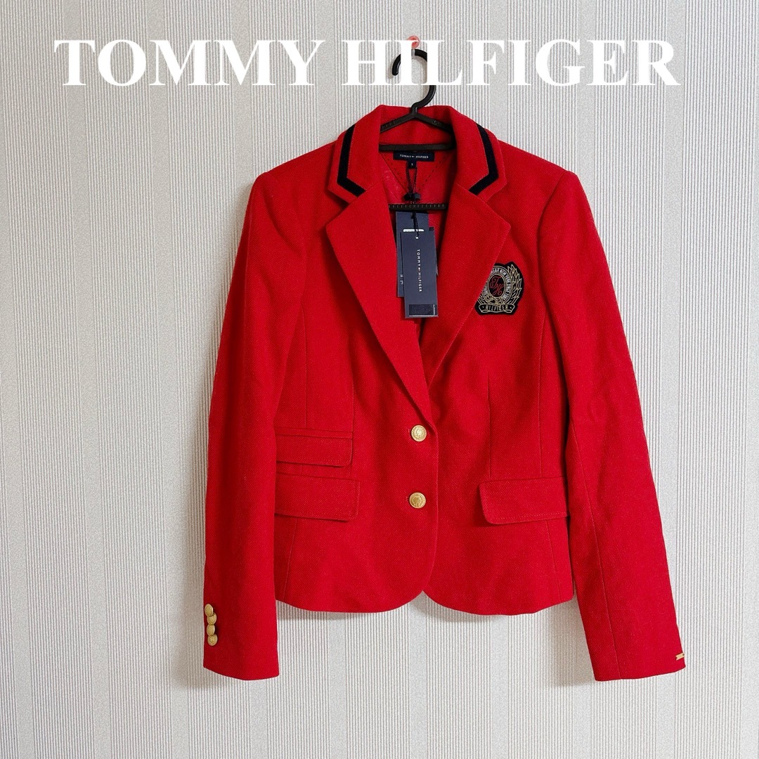 TOMMY HILFIGER(トミーヒルフィガー)のTOMMY HILFIGER ウール混テーラードジャケット 赤 レディースのジャケット/アウター(テーラードジャケット)の商品写真