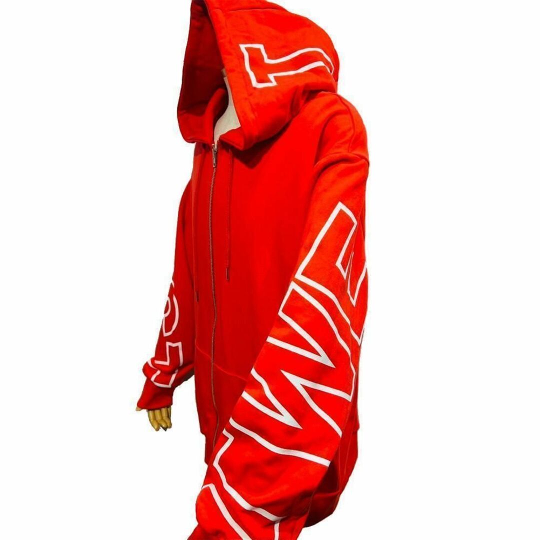 スウェット パーカーフルジップ デカロゴパーカー☆オーバーサイズ【赤/白】 メンズのトップス(パーカー)の商品写真