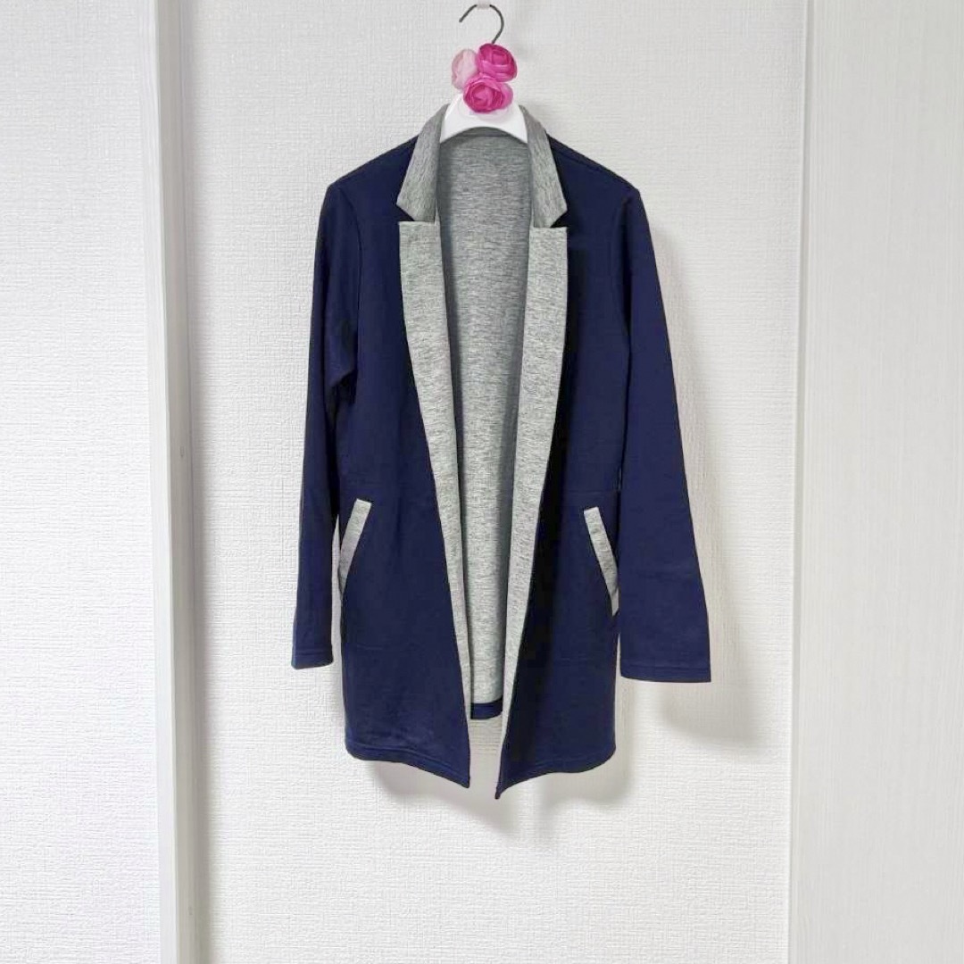 smart pink(スマートピンク)のsmart pinkスマートピンク❤️新品❤️羽織ジャケットネイビー×グレー40 レディースのジャケット/アウター(テーラードジャケット)の商品写真