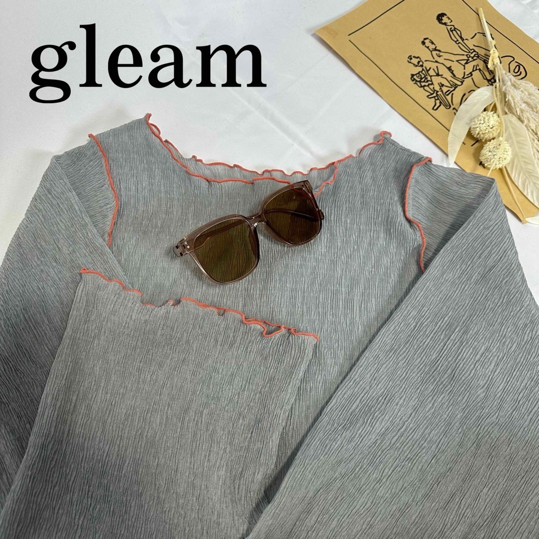 gleam(グリーム)のgleam 配色 ワッシャー加工 シアー シフォン カットソー 324a23 レディースのトップス(シャツ/ブラウス(長袖/七分))の商品写真