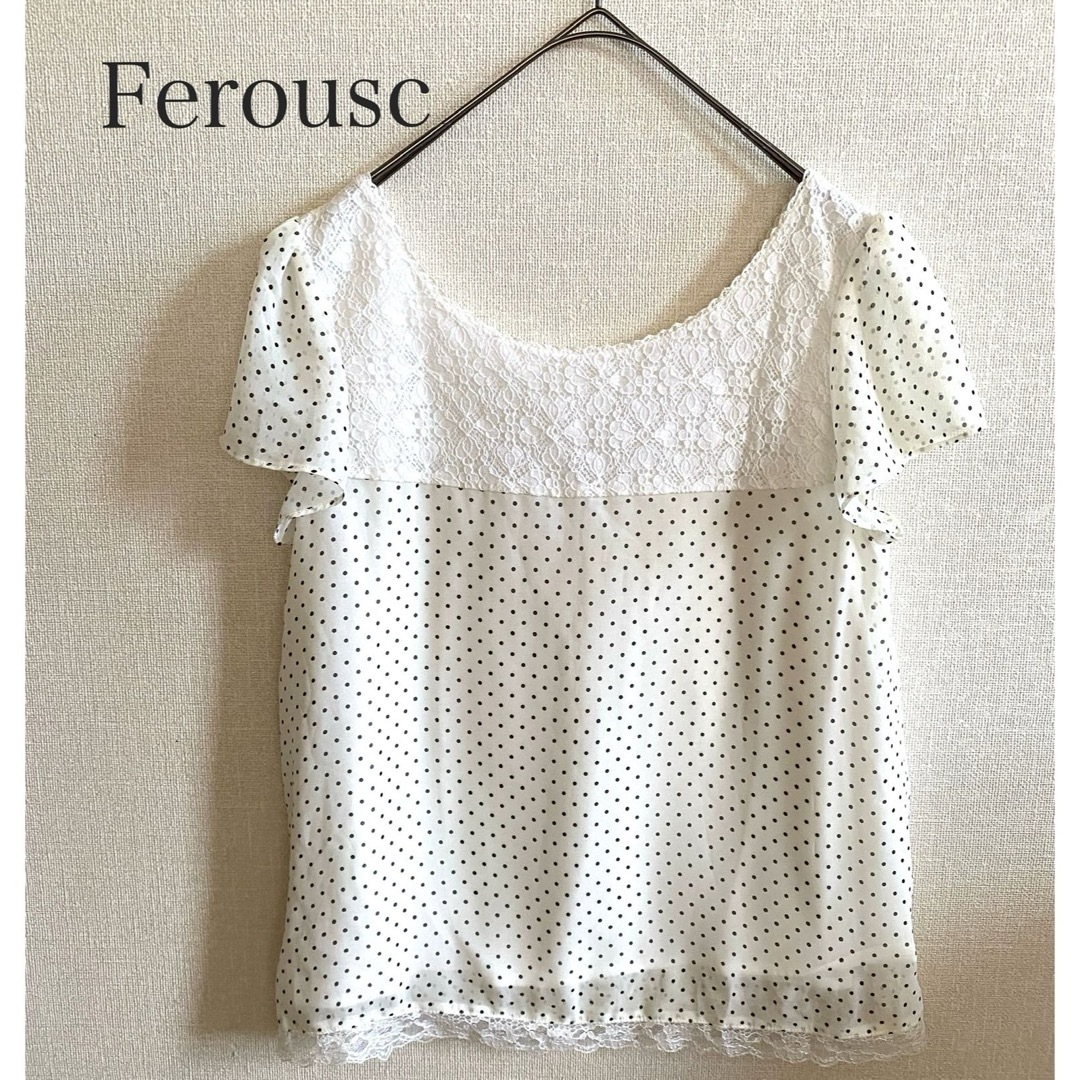 Ferousc オンワード樫山 ドット柄 シフォン レース トップス サイズ2 レディースのトップス(カットソー(半袖/袖なし))の商品写真