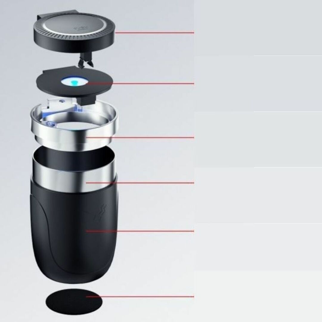 LEDブルーライト付き蓋付き車内用灰皿灰の飛散防止夜間走行に最適黒 自動車/バイクの自動車(車内アクセサリ)の商品写真