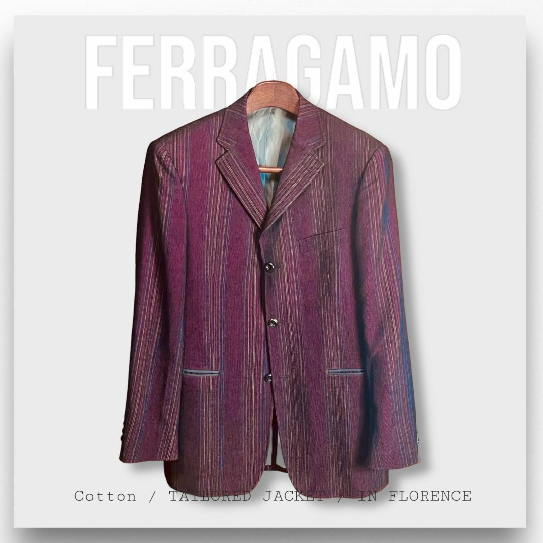 Ferragamo(フェラガモ)の【フェラガモ】テーラードジャケット パープル マルチカラー L シングル ５０ メンズのジャケット/アウター(テーラードジャケット)の商品写真