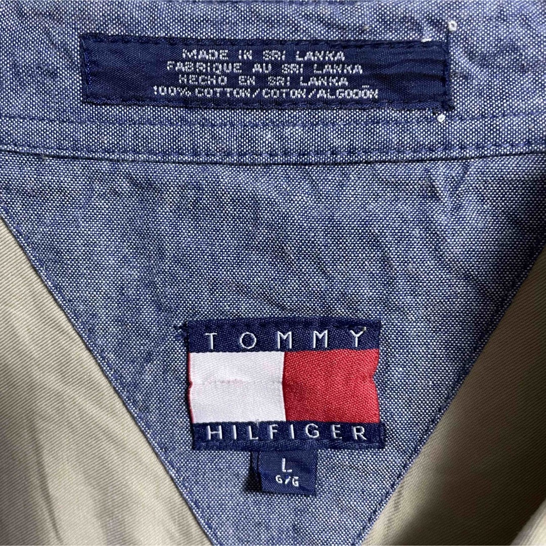 TOMMY HILFIGER(トミーヒルフィガー)の90s トミーヒルフィルガー　半袖シャツ　刺繍ロゴ　メンズLサイズ メンズのトップス(シャツ)の商品写真