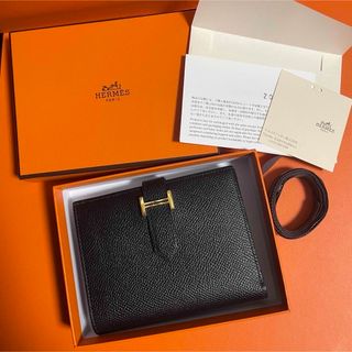 エルメス(Hermes)の極美品♡エルメスベアンコンパクトヴォーエプソン財布ブラックゴールド金具Y刻印黒色(財布)