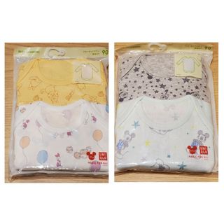 ユニクロ(UNIQLO)の2組 UNIQLO ミッキー&Pooh クルーネック 90 長袖  ロンパース(肌着/下着)