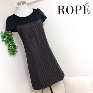 ロペ(ROPE’)のROPE'ロペの黒とブラウンのコンビワンピース7号S(ひざ丈ワンピース)