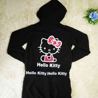 【古着】キティ オーバーオール L ブラック kitty サンリオ(トレーナー/スウェット)