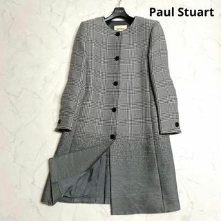 ポールスチュアート(Paul Stuart)の꧁ ポールスチュアート꧂シルク混　ノーカラーコート　千鳥格子柄　グラデーション(ロングコート)