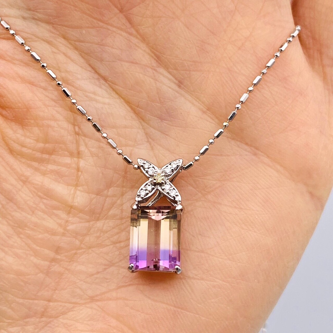 極美品　K18WG 2.82ct アメトリン 0.07ct ダイヤ ネックレス レディースのアクセサリー(ネックレス)の商品写真