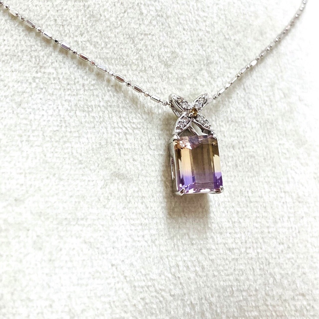 極美品　K18WG 2.82ct アメトリン 0.07ct ダイヤ ネックレス レディースのアクセサリー(ネックレス)の商品写真