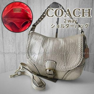 コーチ(COACH)のCOACH ２way ショルダー バッグ ゴールド ショルダーベルト付き レザー(ショルダーバッグ)