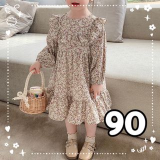 子供服　春物ワンピース　花柄ワンピース　フレアワンピース　女の子　90(ワンピース)