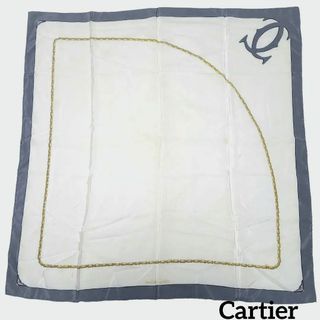 カルティエ(Cartier)のCartier スカーフ 80×81 ロゴ チェーン クリーム グレー(バンダナ/スカーフ)